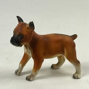 Vtg Boxer Dog Figurine Ceramic Porcelain Hand Painted Statue Collectible 3.5"